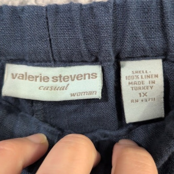 Valerie Stevens Linen Pants Women's 1X Blue Elastic Waist Lightweight Casual - Picture 4 of 12